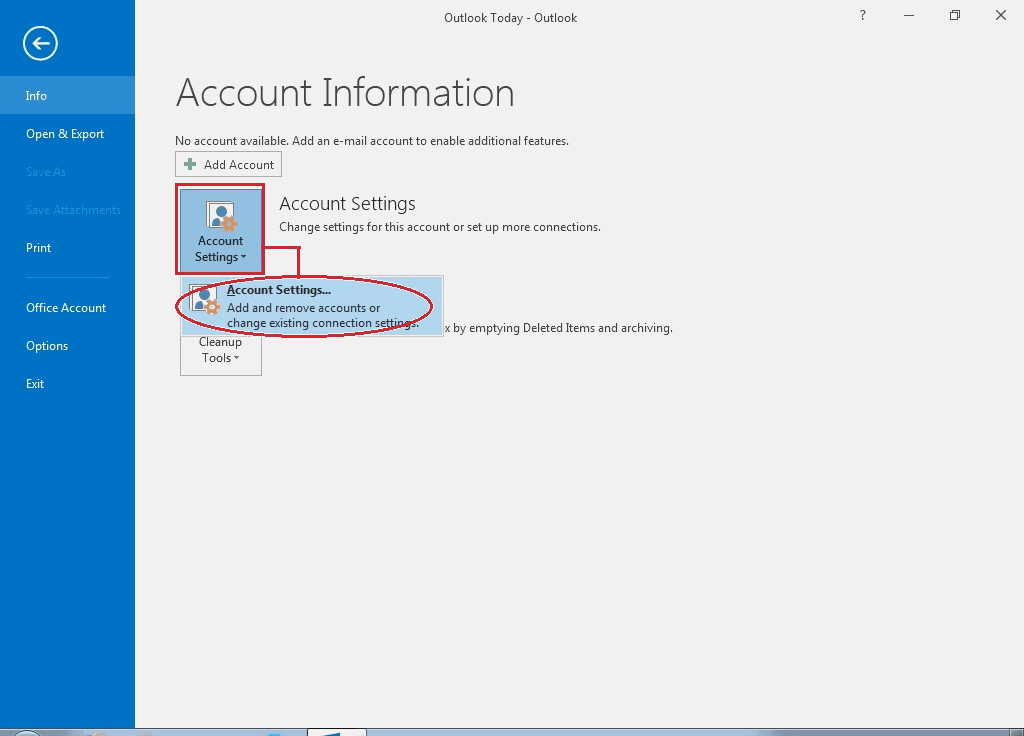 02 - Click Account Settings -Outlook Email Setup