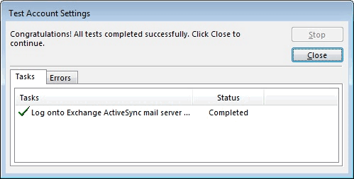 07 - Completed Click Close -Outlook Email Setup